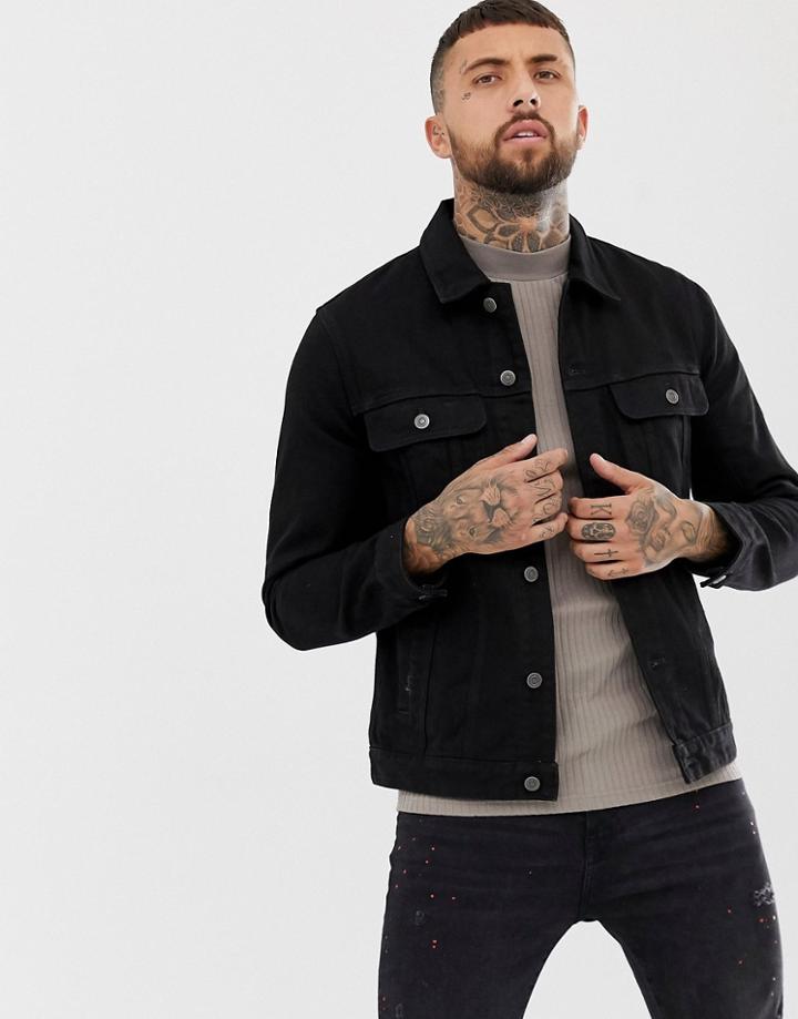 Asos Design Regular Denim Jacket In Black - Black