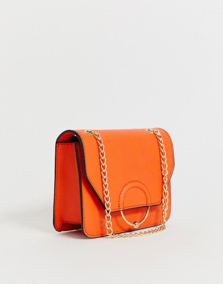 Asos Design Ring And Ball Cross Body Bag With Chain Strap - Orange