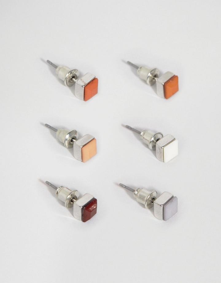 Asos Stud Earring Pack In Brown And Orange - Multi