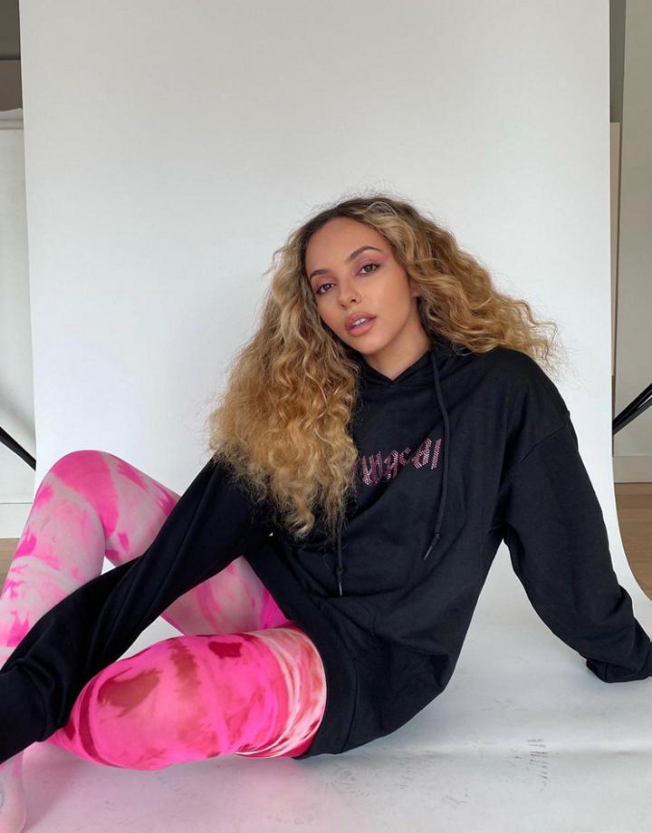 Skinnydip X Jade Thirlwall Relaxed Hoodie With Hot Wasabi Rhinestone Slogan Two-piece-black