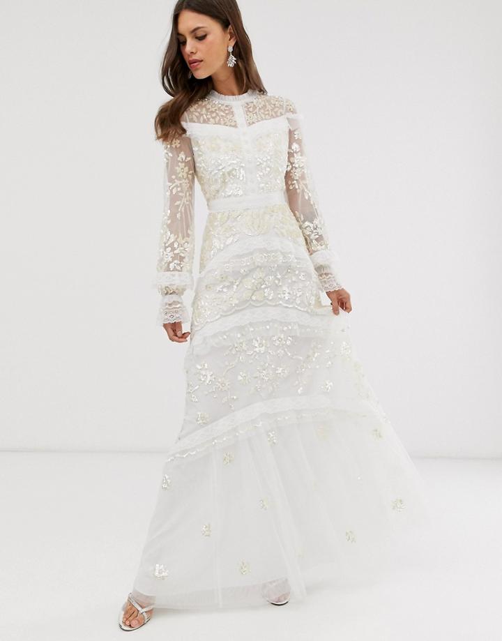 Needle & Thread Bridal Lace Maxi Dress With Button Detail In Ivory