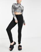 Noisy May Callie Mid Waist Ponte Skinny Pants In Black