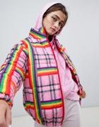 Daisy Street Padded Jacket In Rainbow Check - Multi