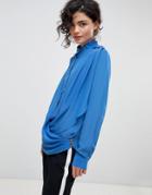 Gestuz Drape Wrap Shirt With High Collar - Blue