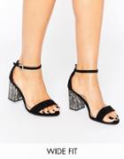 New Look Wide Fit Marble Effect Block Heel Sandal - Black