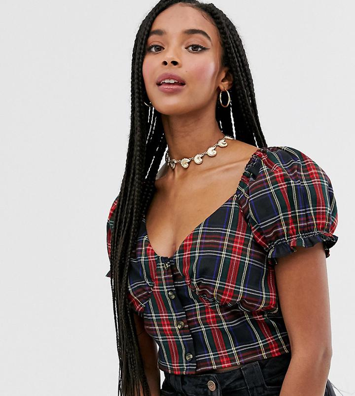 Wild Honey Milkmaid Top In Plaid