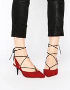 London Rebel Sprite Ghillie Lace Point Mid Heeled Shoes - Burgundy Mf