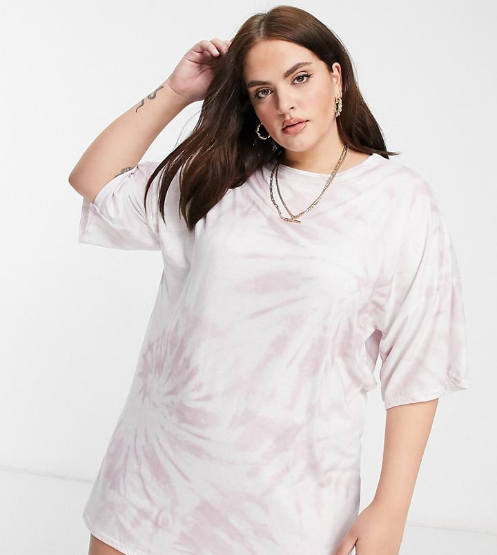 Street Collective Curve Relaxed Sleeve T-shirt Dress In Tie Dye-purple