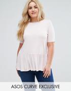 Asos Curve T-shirt With Ruffle Hem - Pink