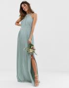 Tfnc Bridesmaid Exclusive Pleated Maxi Dress In Sage - Green