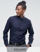 Noak Skinny Smart Shirt With Micro Collar In Tonal Check - Navy