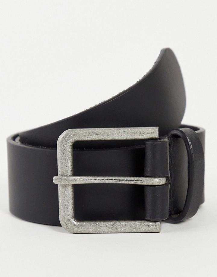Asos Design Leather Wide Belt In Black With Antique Silver Buckle