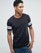 Esprit Crew Neck T-shirt With Arm Stripe Detail - Black