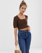 Asos Design Crochet Square Neck Crop Top-brown