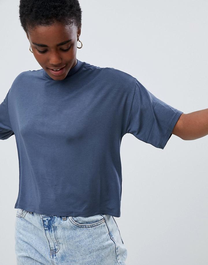 Asos Design Boxy T-shirt With Grown On Neck - Gray