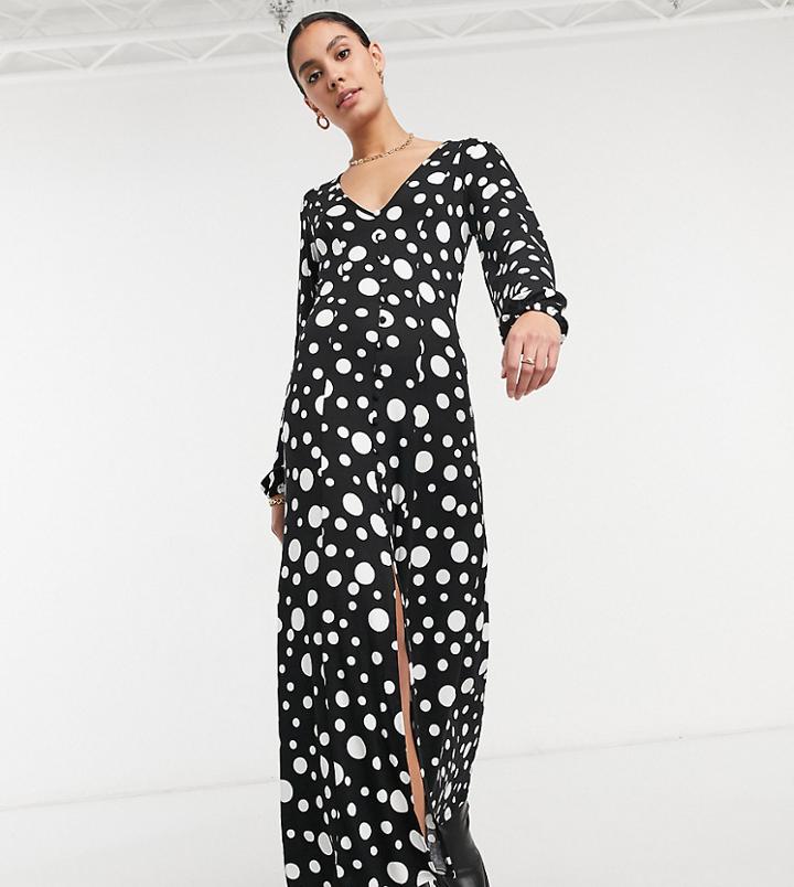 Asos Design Tall Maxi Tea Dress In Half And Half Black And White Polkadot Print