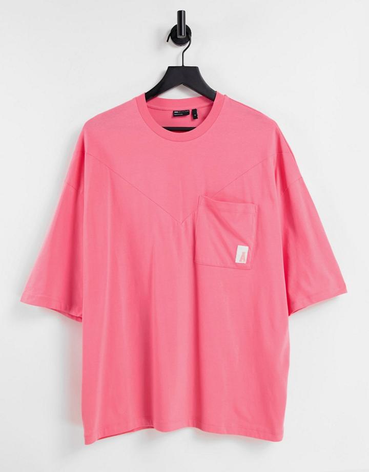 Asos Actual Oversized T-shirt With Seam And Pocket Detail In Pink