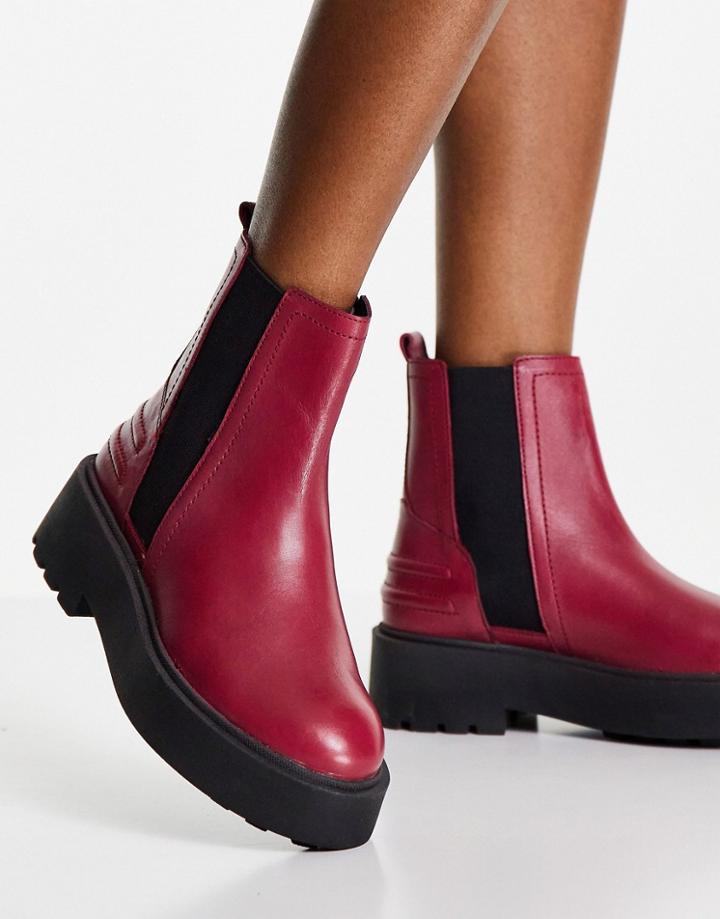 Asos Design Arthur Leather Padded Chelsea Boots In Red