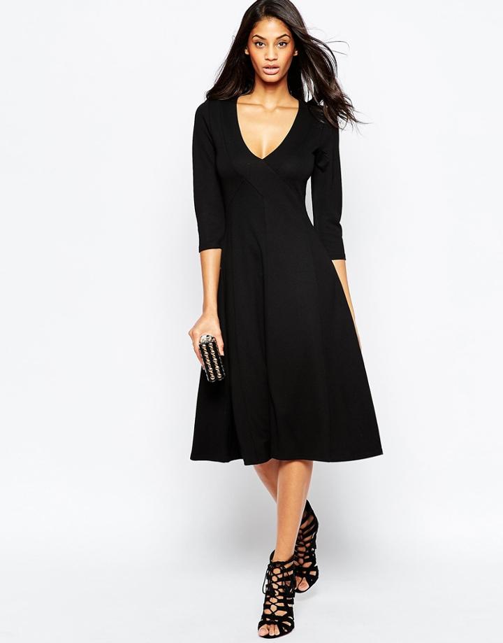 Asos Ponte Midi Dress - Black