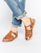 Asos Forest Leather Flat Sandals - Tan