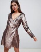 Vero Moda Sequin Wrap Dress - Gold