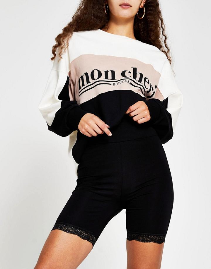 River Island Lace Hem Legging Shorts In Black