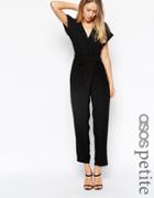 Asos Petite Jumpsuit With Wrap Collar And D Ring Belt - Black