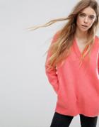 Asos Sweater With V Neck In Wool Mix - Pink