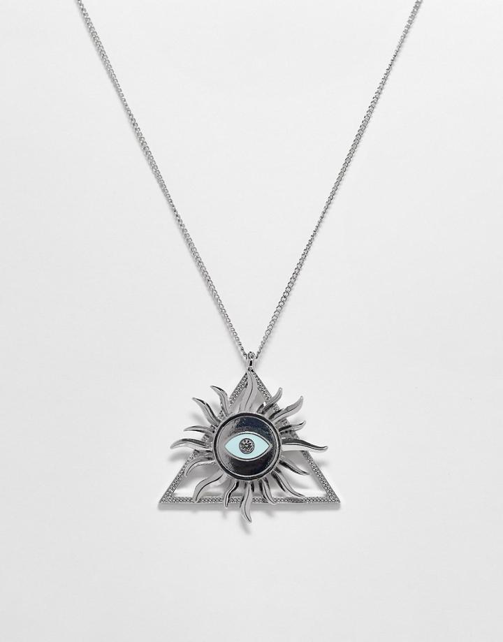 Reclaimed Vintage Inspired Unisex Statement Sun Eye Necklace In Silver