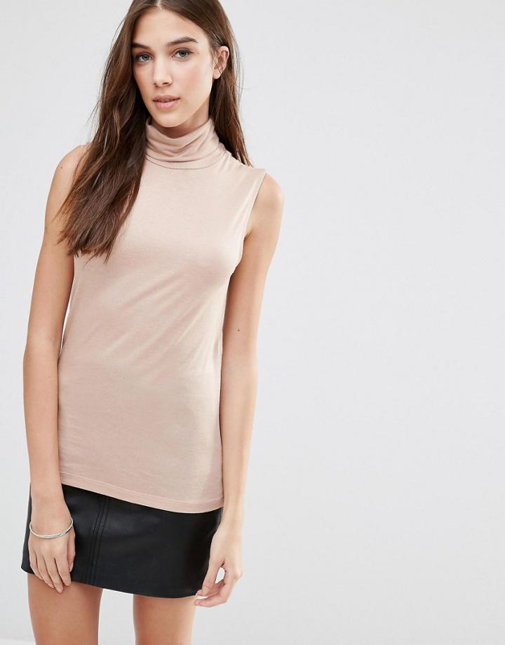 Vila High Roll Neck Tank Top - Pink