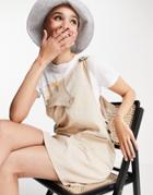 Qed London Cord Overall Dress In Stone-neutral