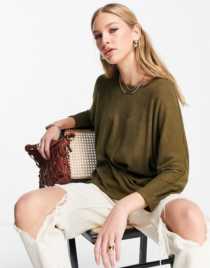 Vero Moda Scoop Neck Ribbed Top In Olive Green