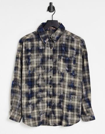 Skylar Rose Oversized Shirt In Blue Distressed Check-blues