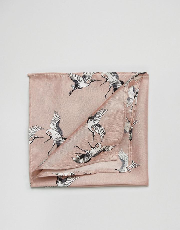 Asos Silk Pocket Square In Stork Print - Pink