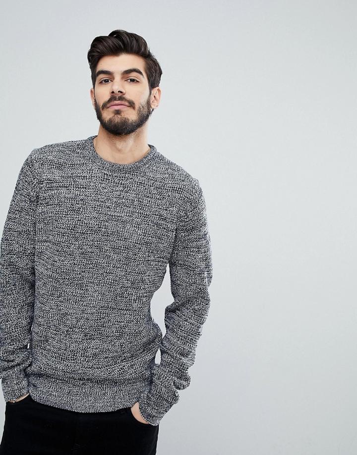 Brave Soul Tubular Rib Crew Neck Sweater - Navy