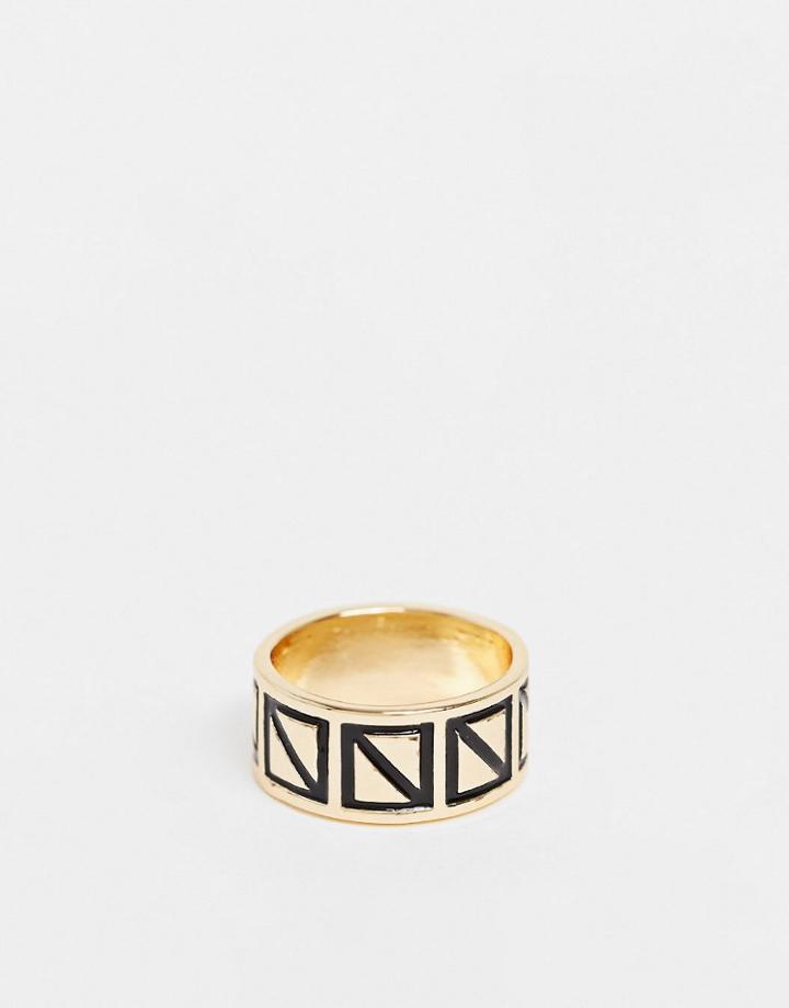 Designb London Curve Exclusive Etched Ring In Gold