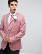 Asos Wedding Skinny Blazer In Pink 100% Wool - Pink