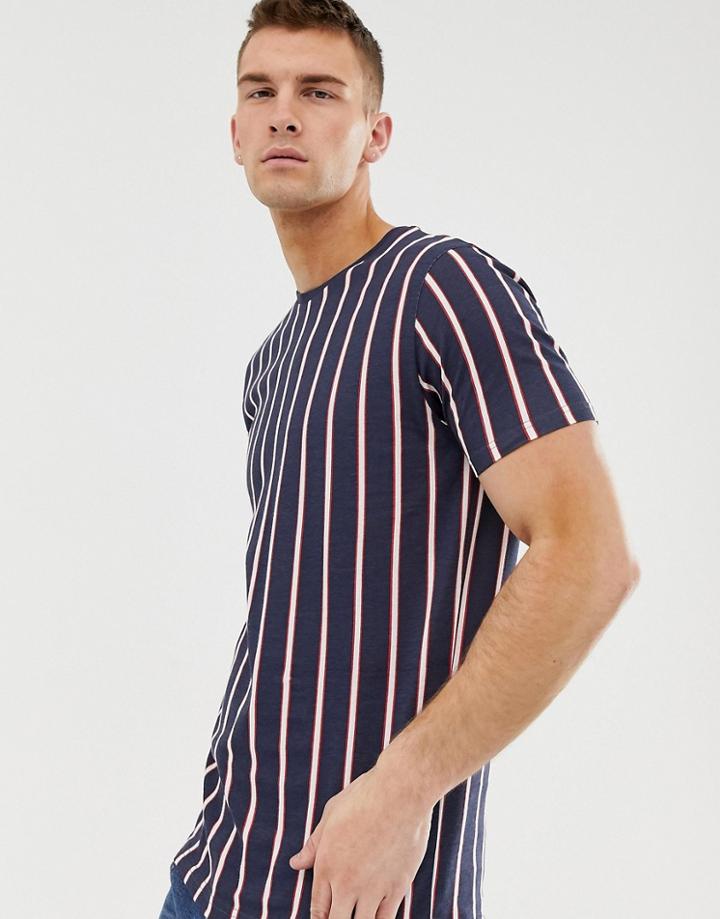 Brave Soul Multi Stripe Navy T-shirt - Navy