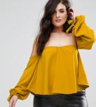 Club L Plus Bardot Swing Top With Tie Sleeve - Yellow