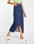 Monki Cotton Denim Midi Skirt In Blue - Mblue