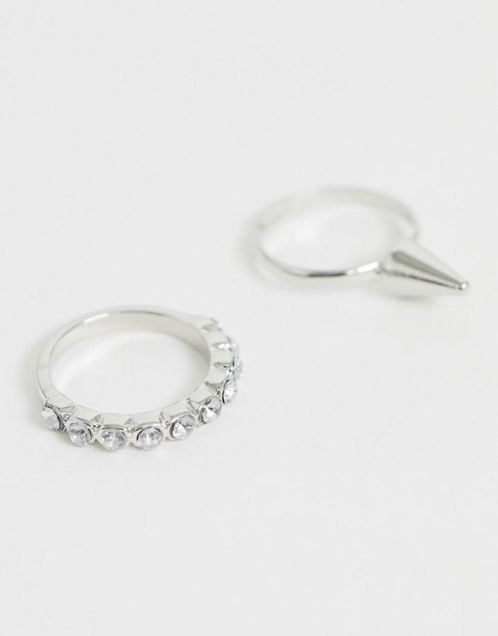 Asos Design Pack Of 2 Pinky Rings With Spike In Silver Tone