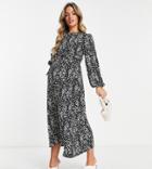 Missguided Maternity Belted Dress With Volume Sleeves In Black