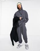 Asos Design Set Heavyweight Oversized Hoodie In Washed Black