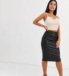 Asos Design Petite Leather Look Midi Skirt-black