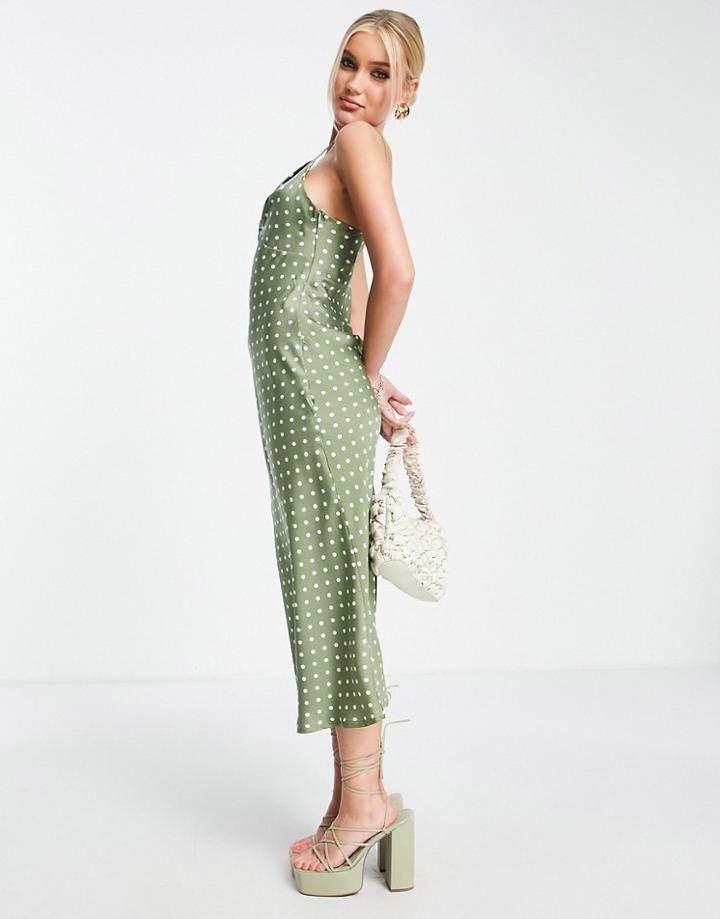 Love Triangle Twist Front Cami Midi Dress In Sage Satin-green