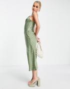 Love Triangle Twist Front Cami Midi Dress In Sage Satin-green