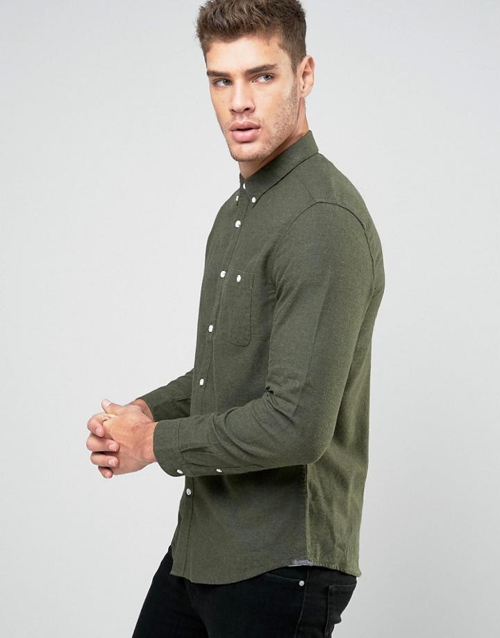 Burton Menswear Slim Shirt With Pocket - Green