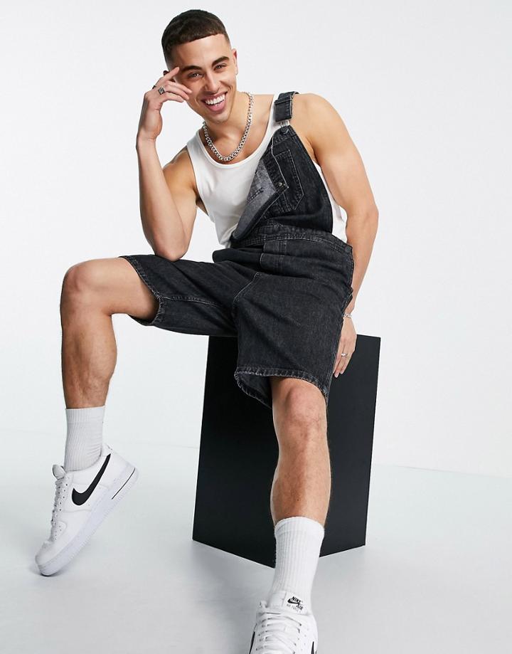 Jack & Jones Intelligence Short Overalls In Black Organic Cotton
