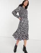 Vero Moda Midi Smock Dress With Shirred Detail In Black And Lilac Floral-multi