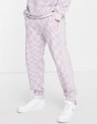 Topman Oversized Checkerboard Print Sweatpants In Lilac - Part Of A Set-purple